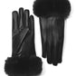 Black Faux Leather Gloves with Faux Fur Cuff - Close-up Detail of Plush Cuff - Suzy Shier