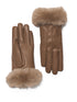 Dark Beige Faux Leather Gloves with Faux Fur Cuff - Close-up Detail of Plush Cuff - Suzy Shier