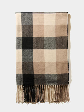 Checkered Fringe Scarf Camel