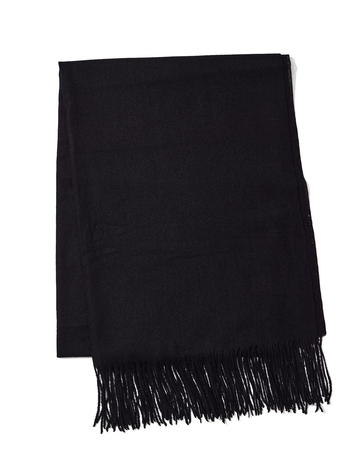 Black Soft Brushed Scarf with Fringes - Close-up Fringe Detail - Suzy Shier