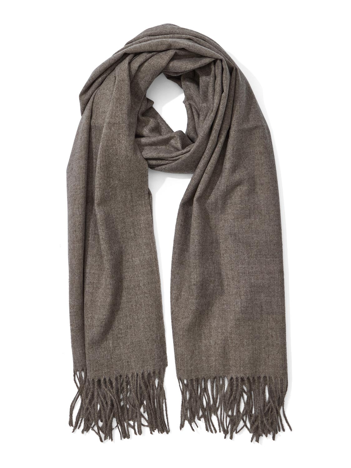 Lt Brown Soft Brushed Scarf with Fringes - Close-up Fringe Detail - Suzy Shier