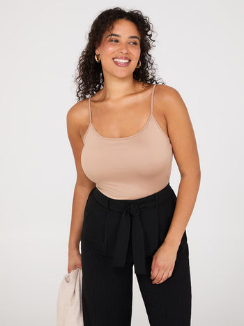 Double Layer Spaghetti Strap Cami Dk Beige