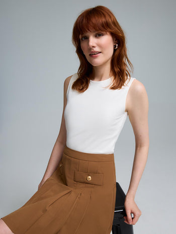 Double Layer High Neck Tank Top Antique Creme