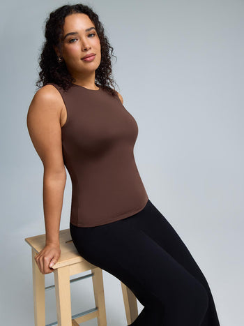 Double Layer High Neck Tank Top Dk Brown