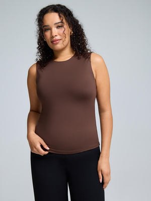 Double Layer High Neck Tank Top Dk Brown