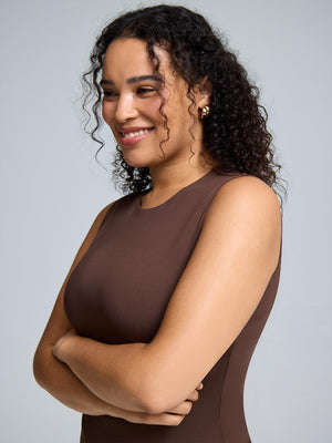 Double Layer High Neck Tank Top Dk Brown