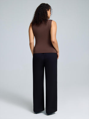 Double Layer High Neck Tank Top Dk Brown