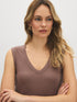 White Sleeveless Rib Jersey V-Neck Tank Top - Woman Wearing Fitted V-Neck Tank - Suzy Shier