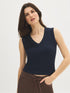 White Sleeveless Rib Jersey V-Neck Tank Top - Woman Wearing Fitted V-Neck Tank - Suzy Shier