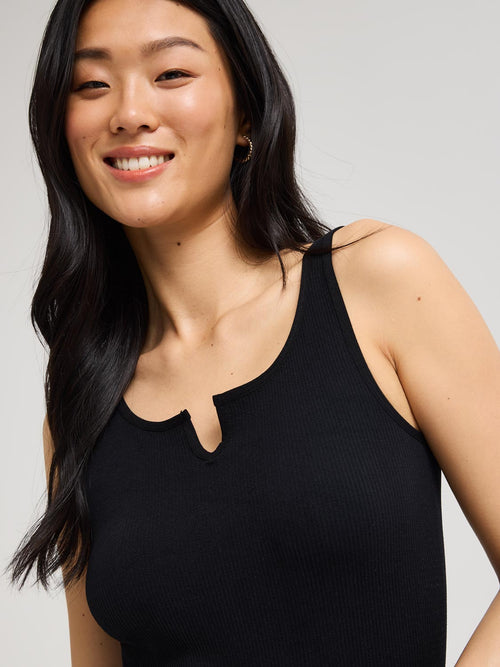 Notch Neck Ribbed Tank Top