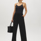 Black V-Neck Jersey Tank Top - Woman Wearing Soft Jersey Spaghetti Strap Top - Suzy Shier