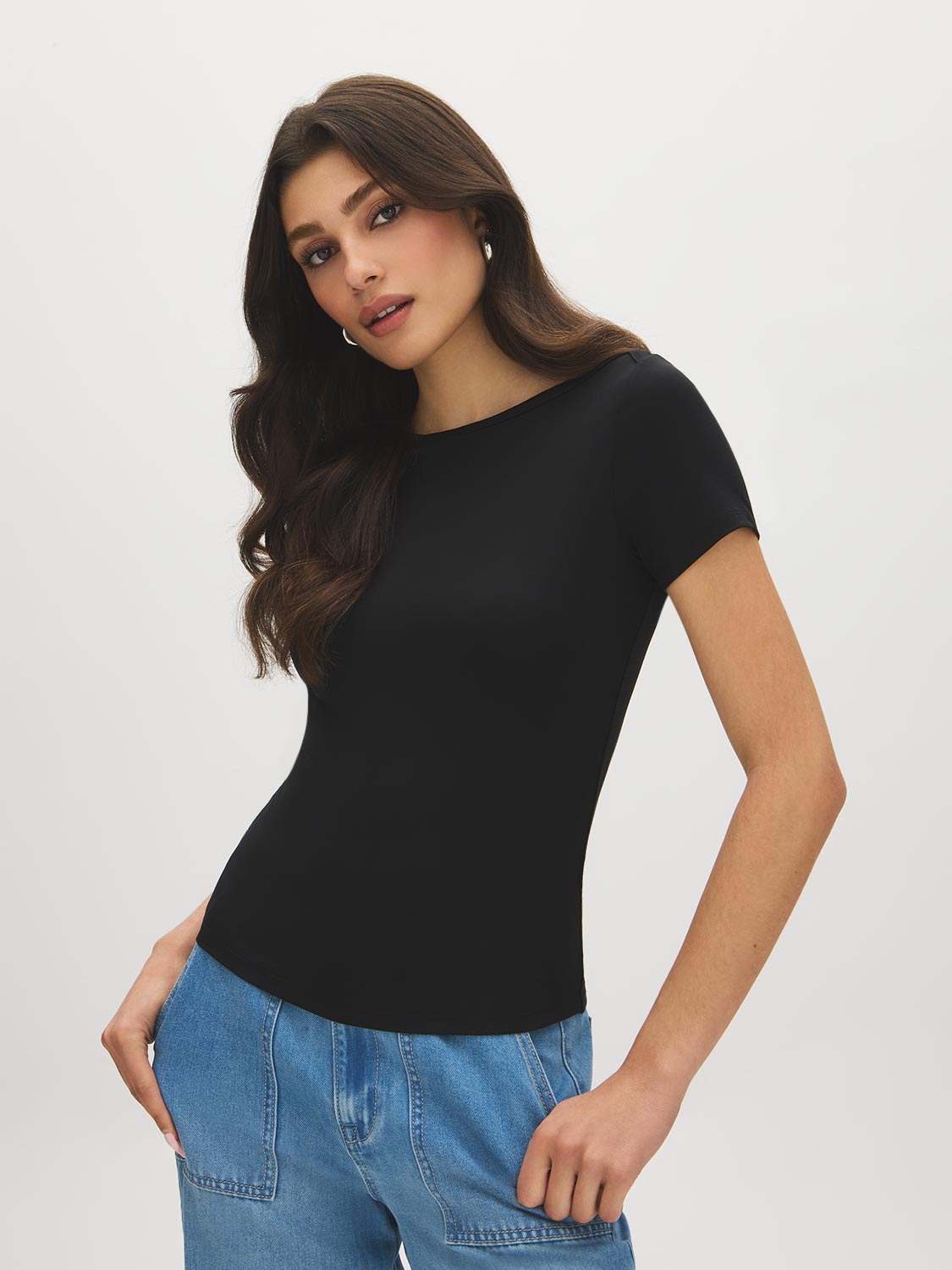 Cap Sleeve Boat Neck T-Shirt