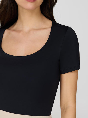 Double Layer Scoop Neck T-Shirt Black
