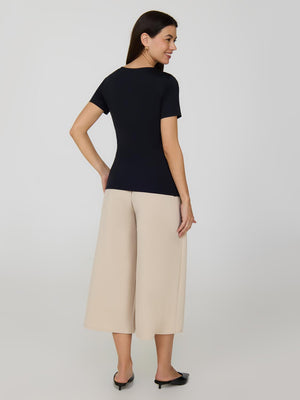Double Layer Scoop Neck T-Shirt Black