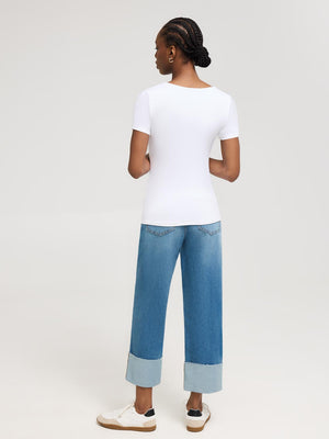 Double Layer Scoop Neck T-Shirt White