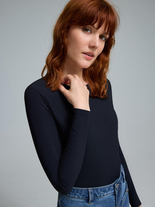 Double Layer Crew Neck Ribbed Top