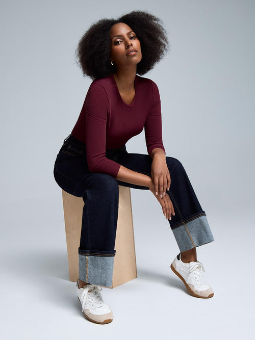 Double Layer Crew Neck Ribbed Top