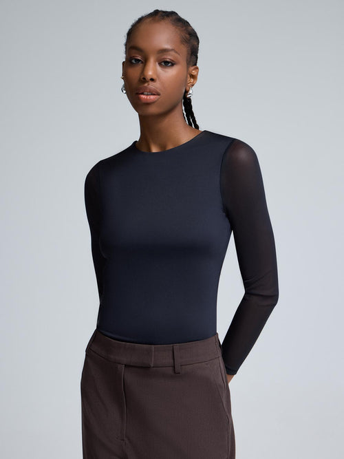 Mesh Sleeve Double Layer Top