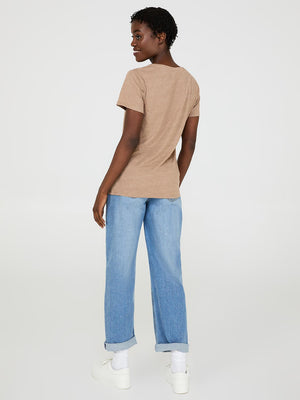 Scoop Neck Melange T-Shirt Med Brown