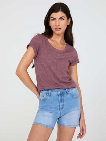 Scoop Neck Melange T-Shirt Rumba Red