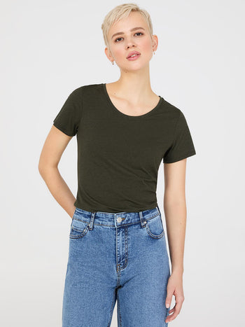 Scoop Neck Melange T-Shirt Ivy