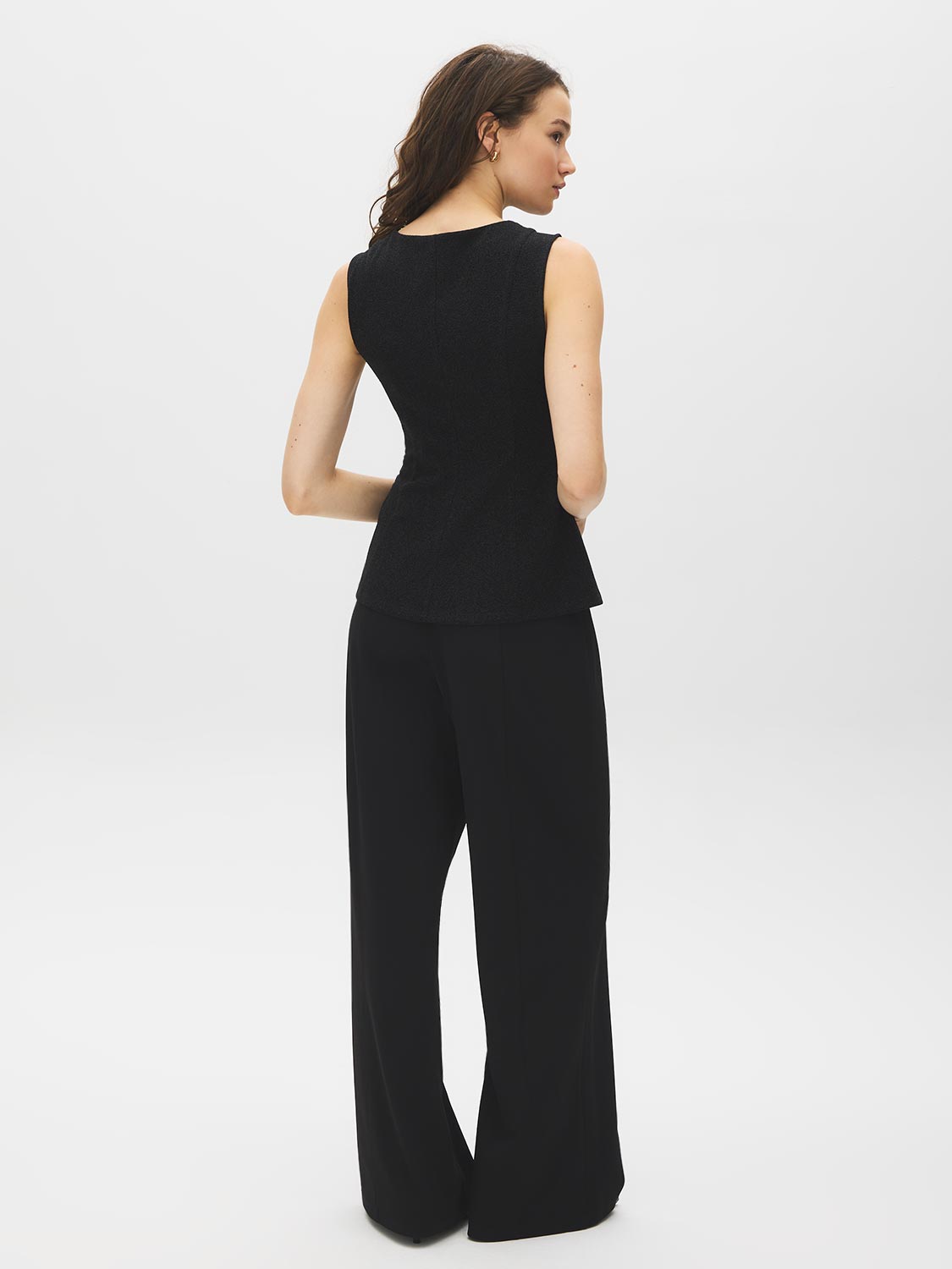 Black Sleeveless Glitter Knit Fit and Flare Top - Back View - Suzy Shier