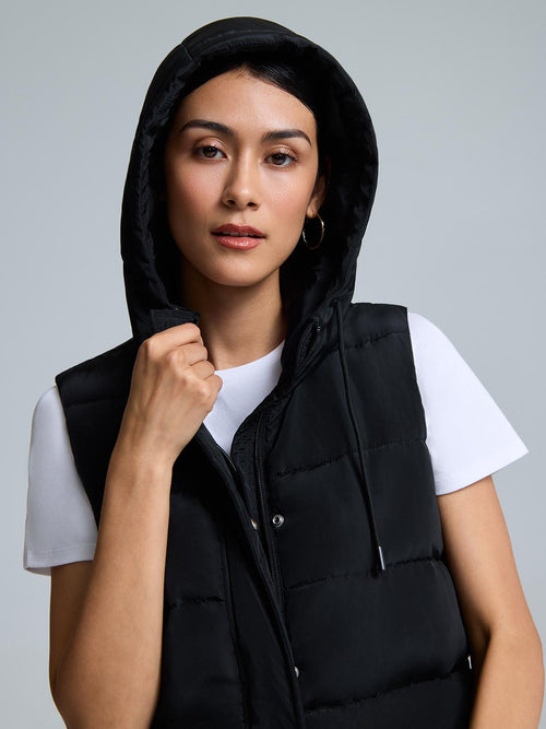 Long Hooded Puffer Vest