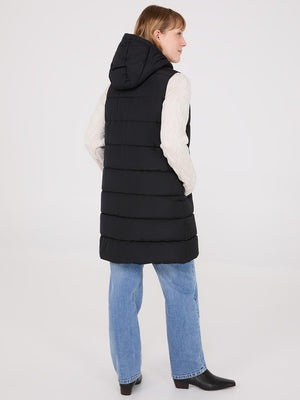 Long Hooded Puffer Vest Black