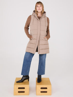 Long Hooded Puffer Vest Fawn