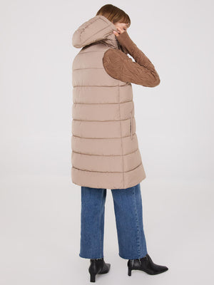 Long Hooded Puffer Vest Fawn