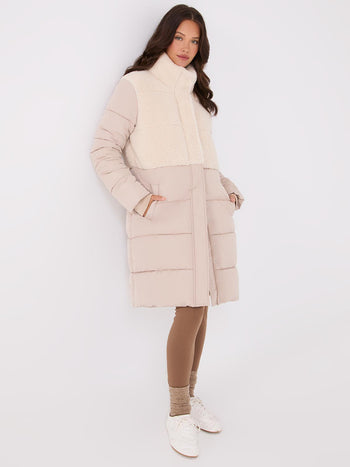 Short Shearling Puffer Jacket Sand