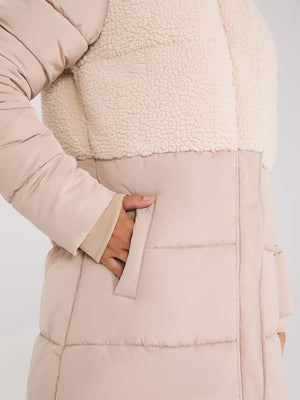 Short Shearling Puffer Jacket Sand