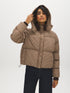 Plaid Short Puffer Jacket with Hood - Woman Wearing Ribbed Cuff Outerwear - Suzy Shier