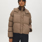 Plaid Short Puffer Jacket with Hood - Woman Wearing Ribbed Cuff Outerwear - Suzy Shier