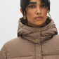 Plaid Short Puffer Jacket with Hood - Woman Wearing Ribbed Cuff Outerwear - Suzy Shier