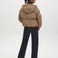Plaid Short Puffer Jacket with Hood - Woman Wearing Ribbed Cuff Outerwear - Suzy Shier