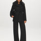 Manteau court ceinturé en fausse laine avec col en fourrure amovible