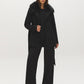 Manteau court ceinturé en fausse laine avec col en fourrure amovible