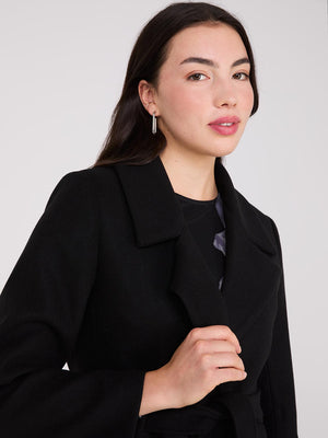 Manteau portefeuille long avec col en fausse fourrure Black