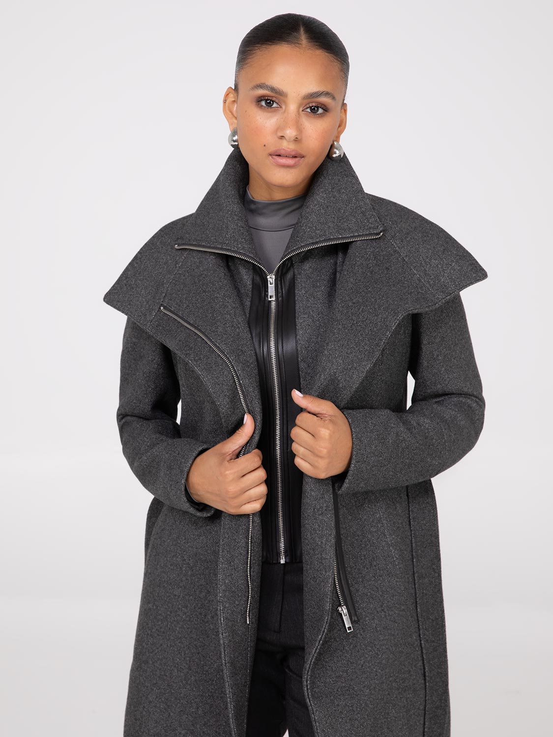 Large collar wrap coat hotsell