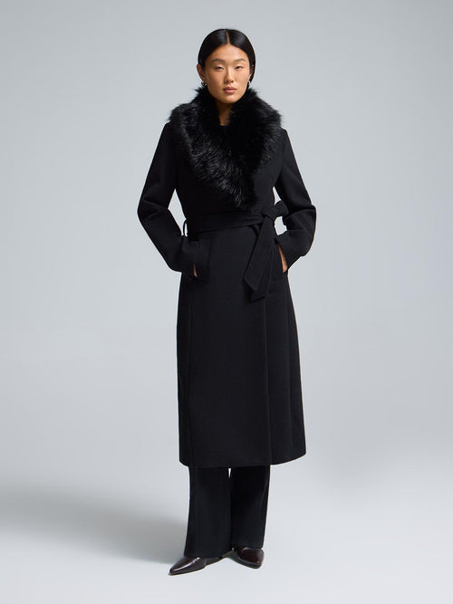 Faux Fur Collar Wrap Coat