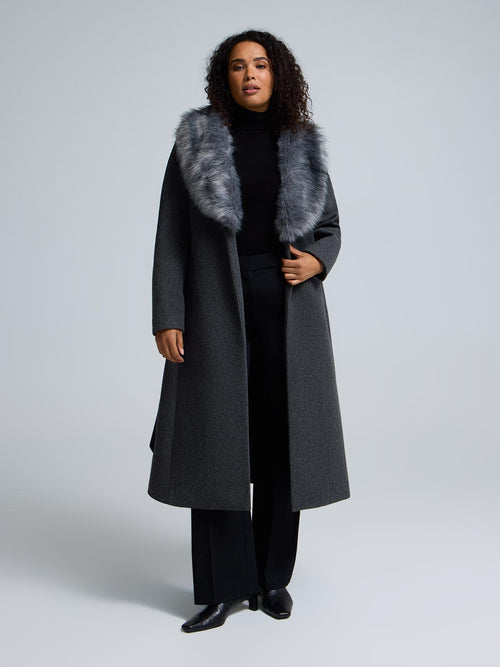 Faux Fur Collar Wrap Coat