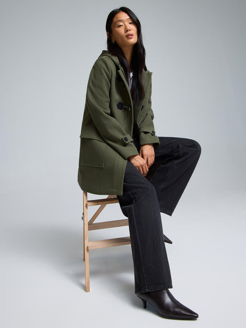 Hooded Faux Wool Trench Coat