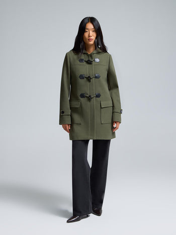 Hooded Faux Wool Trench Coat Lt Green