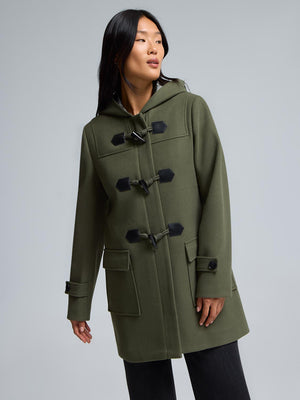 Hooded Faux Wool Trench Coat Lt Green
