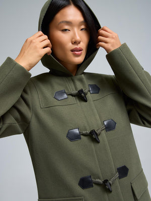 Hooded Faux Wool Trench Coat Lt Green