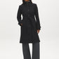 Black Faux Wool Funnel Neck Coat with Wrap Belt - Woman Wearing Mid-Length Winter Coat - Suzy Shier