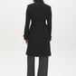 Black Faux Wool Funnel Neck Coat with Wrap Belt - Woman Wearing Mid-Length Winter Coat - Suzy Shier