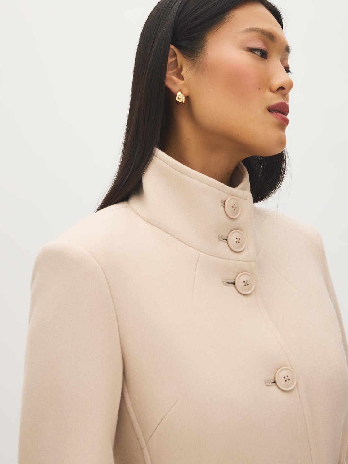 Makeup Faux Wool Funnel Neck Coat with Wrap Belt  - Suzy Shier