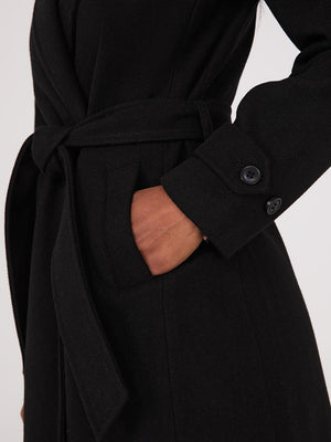 Manteau portefeuille en fausse laine Black